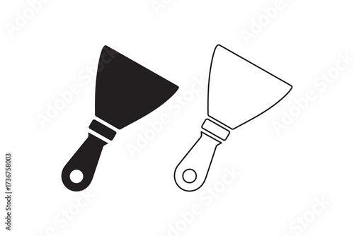 Putty knife spatula icon, Solid black and outline construction tool