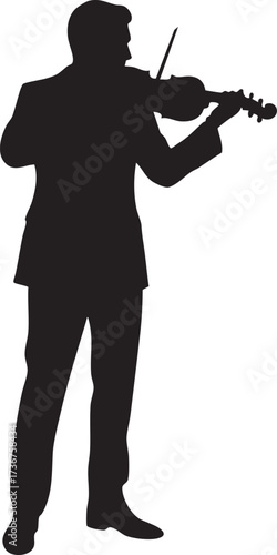 Silhouette of a man playing the violin in a suit isolated on white background
