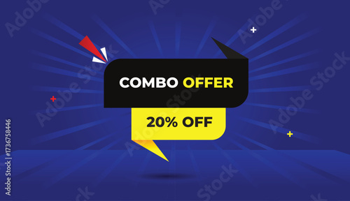 combo offer twenty percent off web banner vector art template design badge icon label black gray yellow shapes dark blue light sun shine abstract business background modern creative promotional market