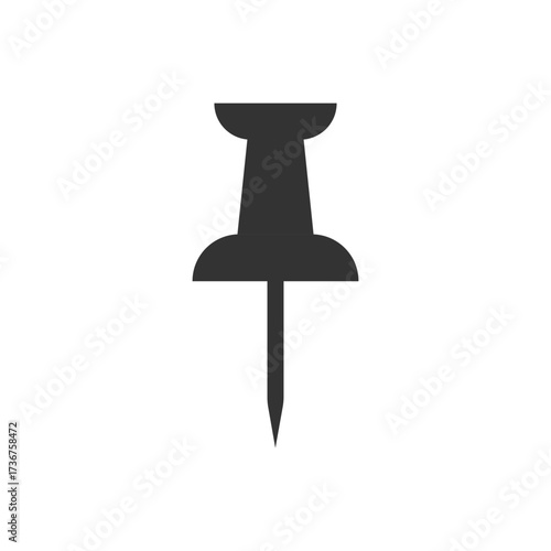 black vector silhouette icon of a push pin or thumbtack, symbolizing note reminders, location markers, and important announcements.