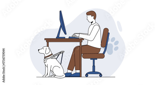 Man Working at Home with His Dog Companion in a Modern and Minimalist Style