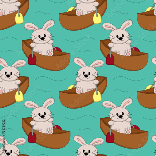 Seamless pattern with Rabbit on boat