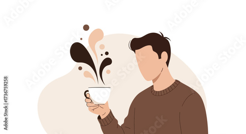 Man Enjoying Morning Coffee Infused With Creative Abstract Designs And Fluid Movement