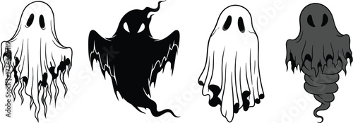 Spooky cartoon ghosts for halloween designs and scary invitations for your party theme