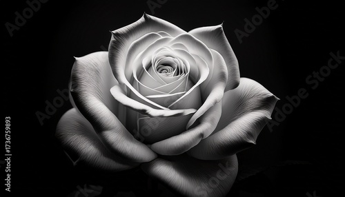 a black and white close up of a single rose illuminated by soft light creating dramatic shadows and highlighting delicate petal textures generative ai