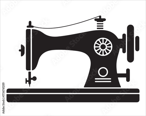 Vintage sewing machine silhouette isolated on white background