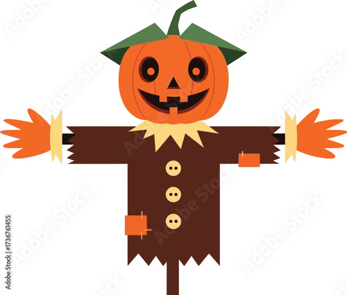 Celebrate autumn with a cute scarecrow pumpkin head character illustration for halloween