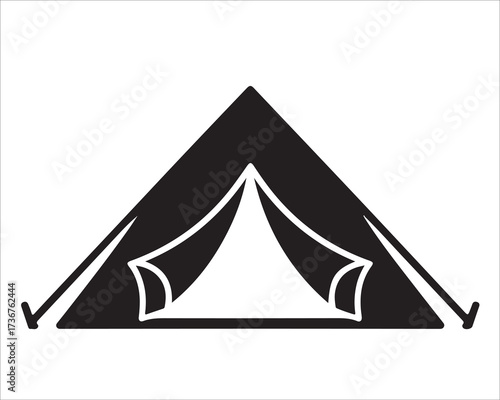 Silhouette of camping tent isolated on white background
