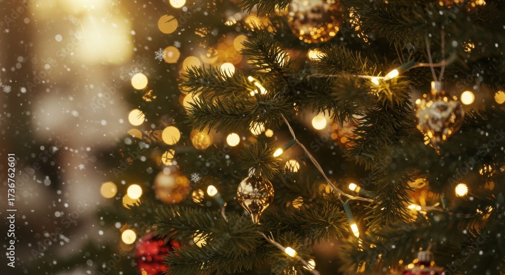 custom made wallpaper toronto digitalChristmas tree decorated with ornaments and lights in snowy setting  