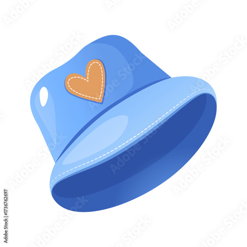 Vector illustration of denim women headwear isolated on white background. Fashionable female hat, casual style accessory, streetwear outfit.