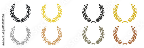 Different styles of laurel wreaths in various colors for designs and decorations