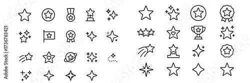 Various star icons representing achievements and recognition displayed in a clean design