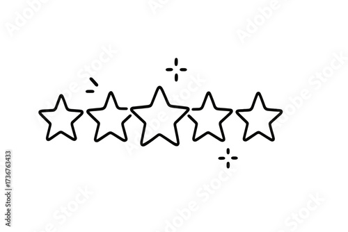 Five stars with sparkles in a simple, playful design representing good reviews or ratings