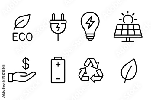 Icons representing renewable energy and eco-friendly practices for sustainable living solutions