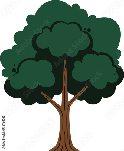 Tree with green foliage and brown trunk simple vector art nature illustration design