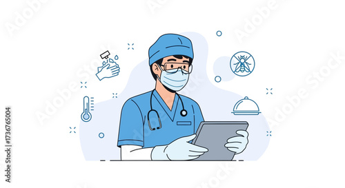 Medical Professional Consults With Digital Tablet During A Health Emergency Response