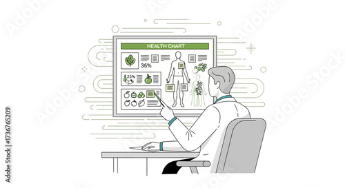 Medical Professional Explaining Health Analytics And Nutritional Information On Display