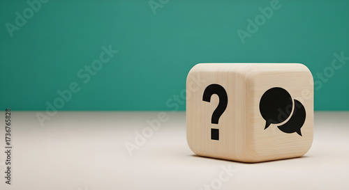 Question Mark Speech Bubble Communication Wooden Cube Teal Copy Space
