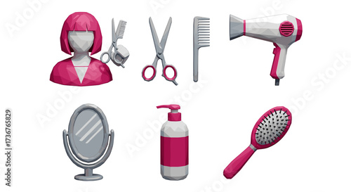 Vector art of collection of hairdressing tools and accessories