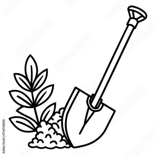Simple Gardening Hoe Line Art Vector Illustration on White Background