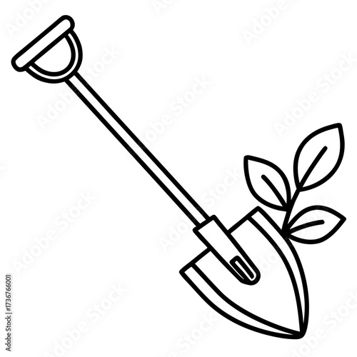Simple Gardening Hoe Line Art Vector Illustration on White Background