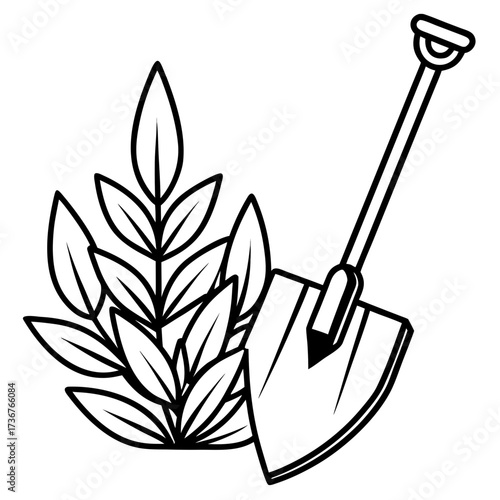 Simple Gardening Hoe Line Art Vector Illustration on White Background