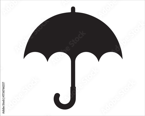 Black silhouette of umbrella isolated on white background