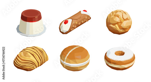 Vector art of collection of six assorted italian pastries