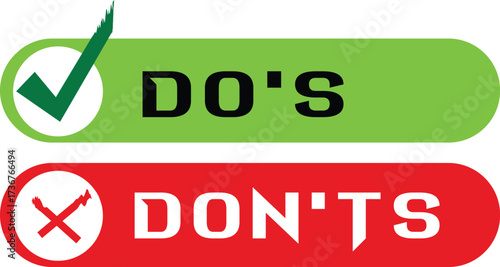 Green Do's and Red Don'ts Check Mark and Cross Symbols vector illustration