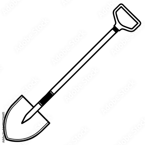 Minimalist Garden Tool Hoe Outline Vector Drawing Isolated on White