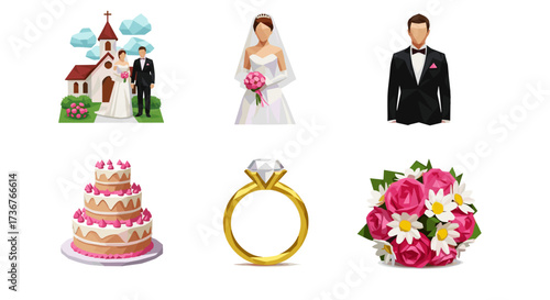 Vector art of wedding icons set