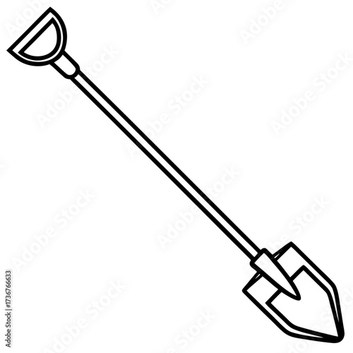 Minimalist Garden Tool Hoe Outline Vector Drawing Isolated on White