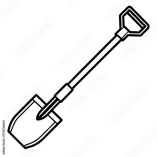 Minimalist Garden Tool Hoe Outline Vector Drawing Isolated on White