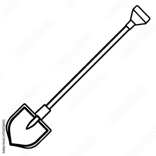 Minimalist Garden Tool Hoe Outline Vector Drawing Isolated on White