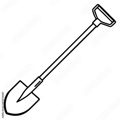 Minimalist Garden Tool Hoe Outline Vector Drawing Isolated on White
