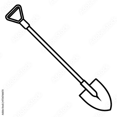 Minimalist Garden Tool Hoe Outline Vector Drawing Isolated on White