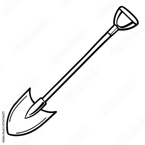Minimalist Garden Tool Hoe Outline Vector Drawing Isolated on White