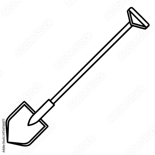 Minimalist Garden Tool Hoe Outline Vector Drawing Isolated on White