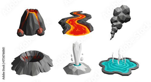 Vector art of collection of volcanic elements and geothermal features