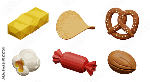 Vector art of collection of six different snack food items