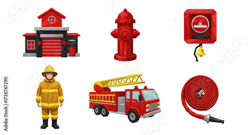 Vector art of collection of firefighting equipment and symbols