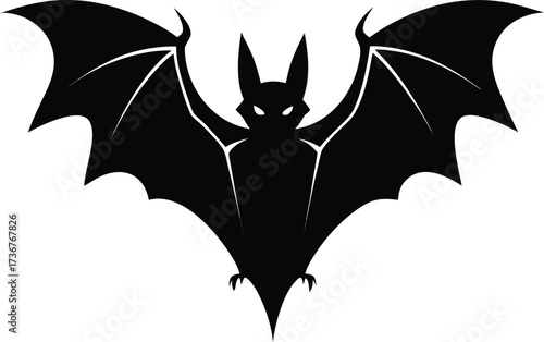 Bat silhouette with wings spread isolated on white background