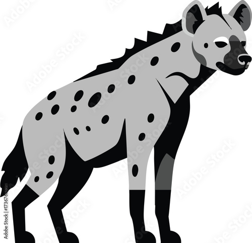 Hyena standing side view wild African animal vector illustration in grayscale design