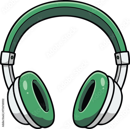 Green and white over ear headphones vector illustration with modern style and simple design for music lovers and audio technology