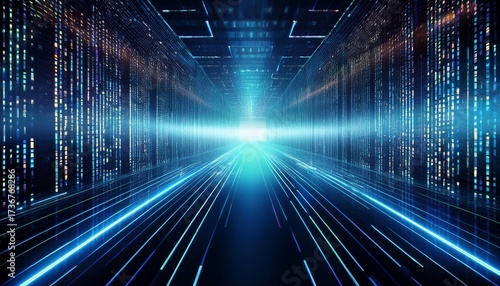 Wallpaper Mural digital binary code futuristic hallway technology background illuminated data stream Torontodigital.ca