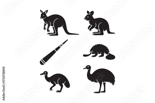 Australian animals and boomerang silhouette collection