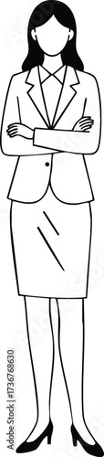 Businesswoman standing with arms crossed professional confident female vector illustration in black and white style