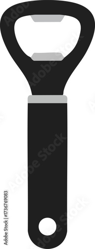 Bottle opener tool vector icon with black handle and metal head for beverage opening and kitchen use