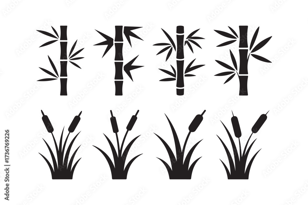custom made wallpaper toronto digitalBlack silhouette bamboo and cattail plants illustration