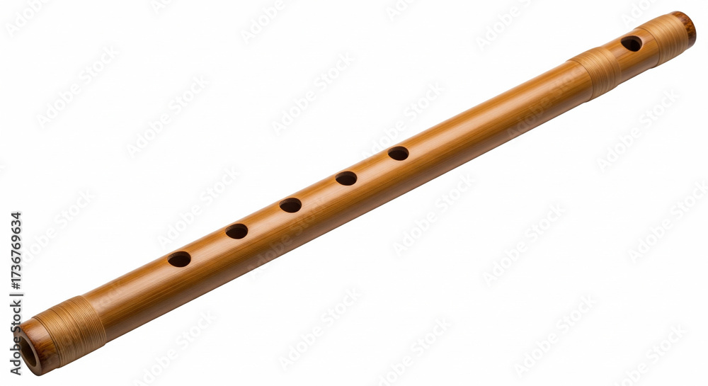 Fototapeta premium Wooden native american style flute isolated on transparent background
